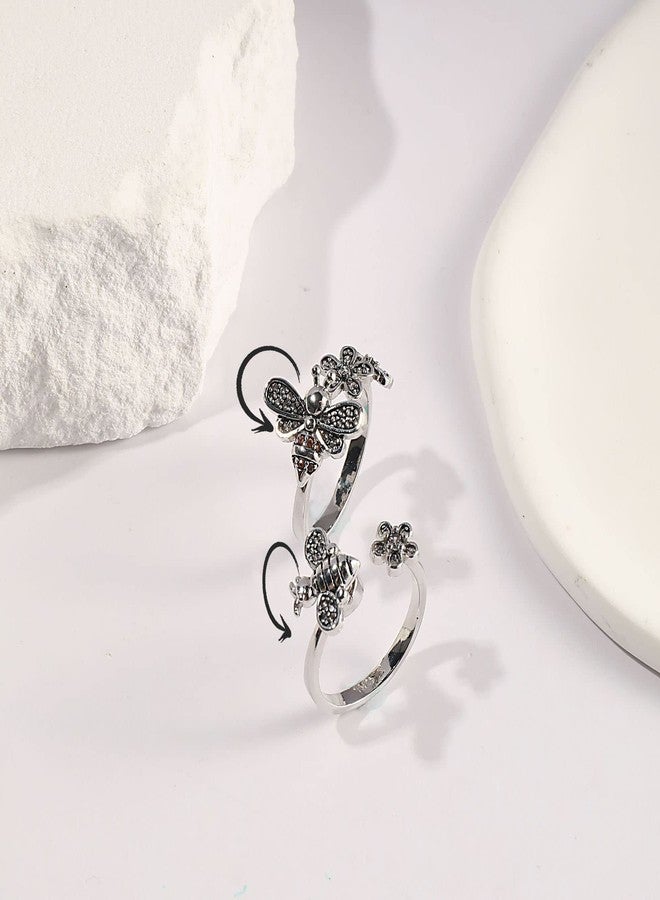 OIDIMS خواتم دوارة من OIDIMS بتصميم نحلة وزهرة ديزي، قابلة للتعديل، مفتوحة، لتخفيف القلق، للنساء والفتيات، مرصعة بالزركون، تخفف التوتر، مجوهرات حيوانية جميلة مهدئة، هدايا للابنة أو الصديقة المقربة في عيد الميلاد (زهرتان ديزي) - Image 3